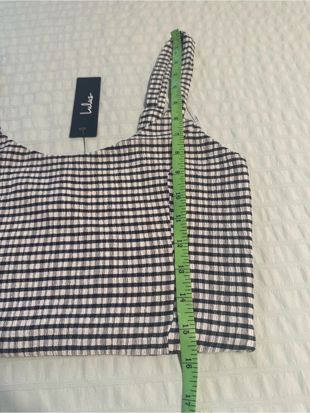 NWT Navy Blue Gingham Square Neck Cropped Tank Top - Medium